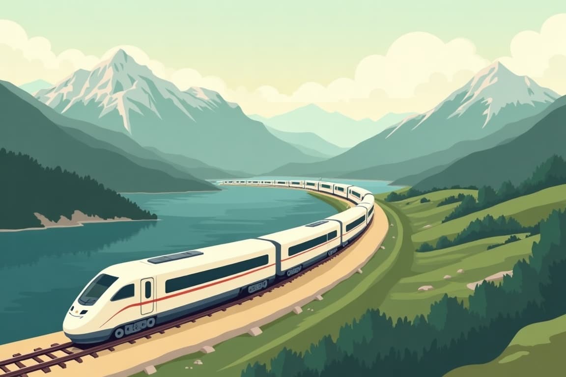 Illustration of The Famous Trains of Switzerland, and the Venice Simplon-Orient Express from Venice to Paris