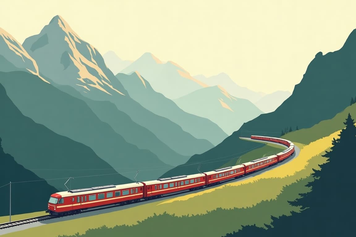 Illustration of The Gems of Italy with the Glacier and Bernina Express Trains