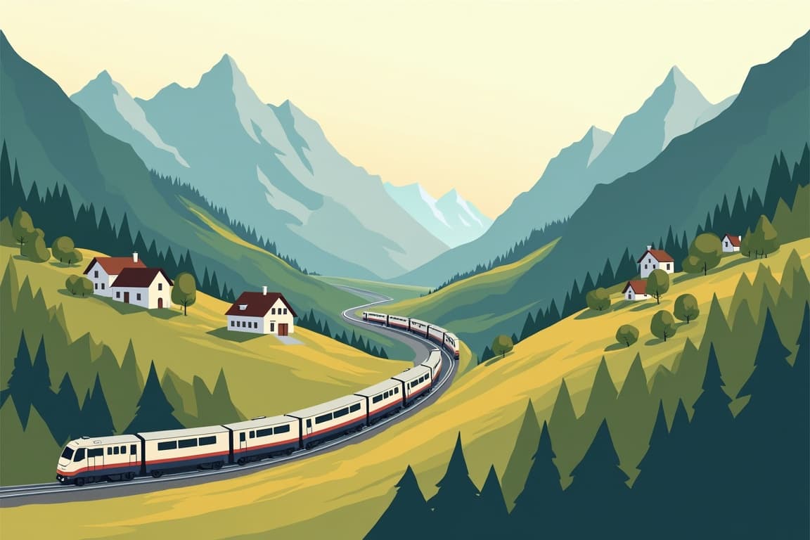 Illustration of The GoldenPass and Mountain Peaks