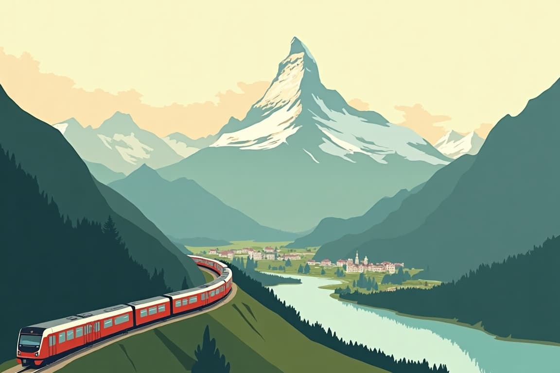 Illustration of The Matterhorn, The Top of Europe, and St. Moritz from Zurich