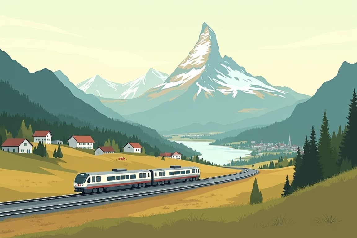 Illustration of The Panoramic Swiss Mountains of Zurich, Lucerne, and Zermatt