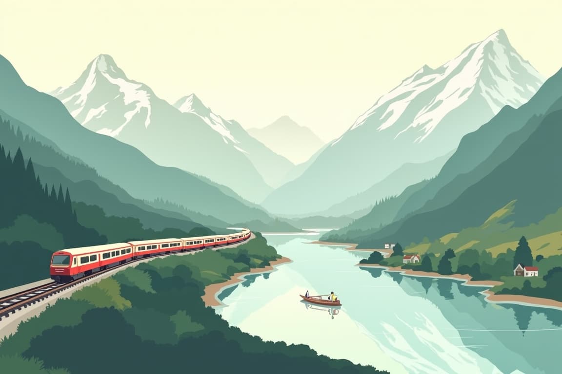 Illustration of The Swiss Mountains and Venice