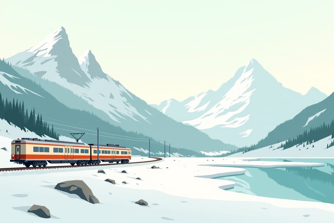 Illustration of Traditional Glacier Express in Winter