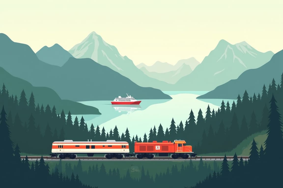 Illustration of Trans Canada and Alaska Rail and Sail aboard the Norwegian Encore