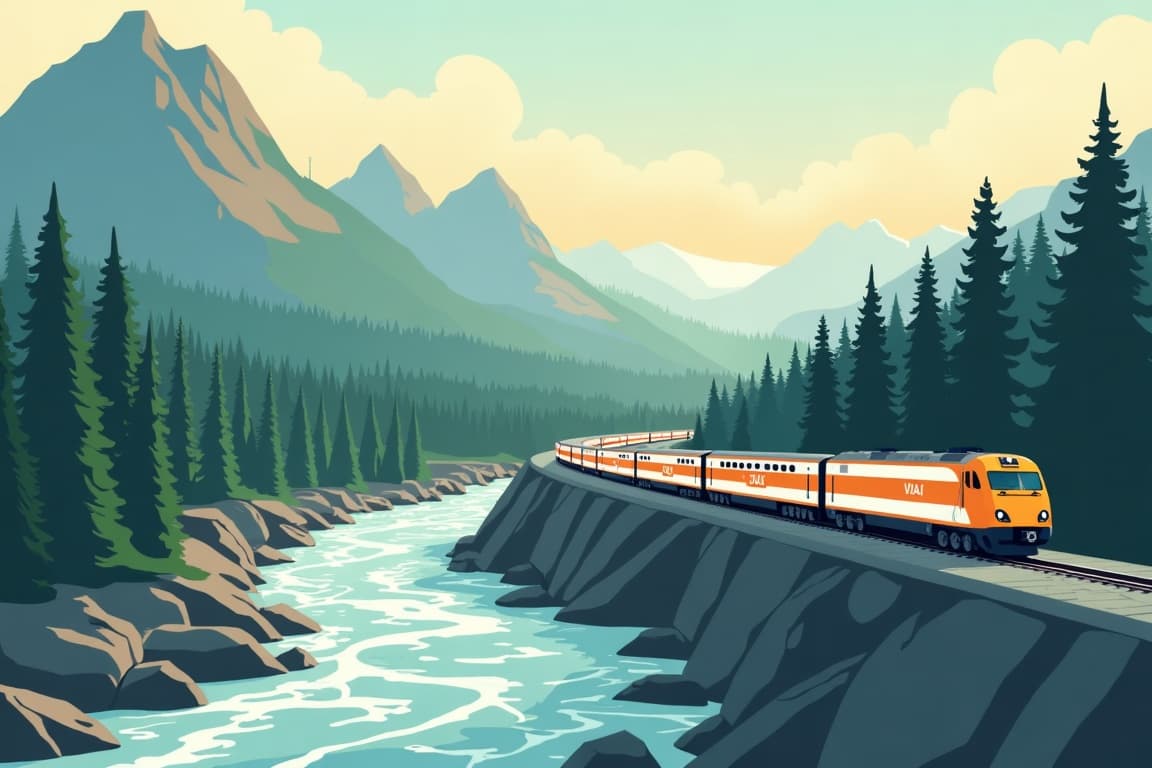 Illustration of Trans Canada By Rail Featuring VIA Rail's Prestige Class