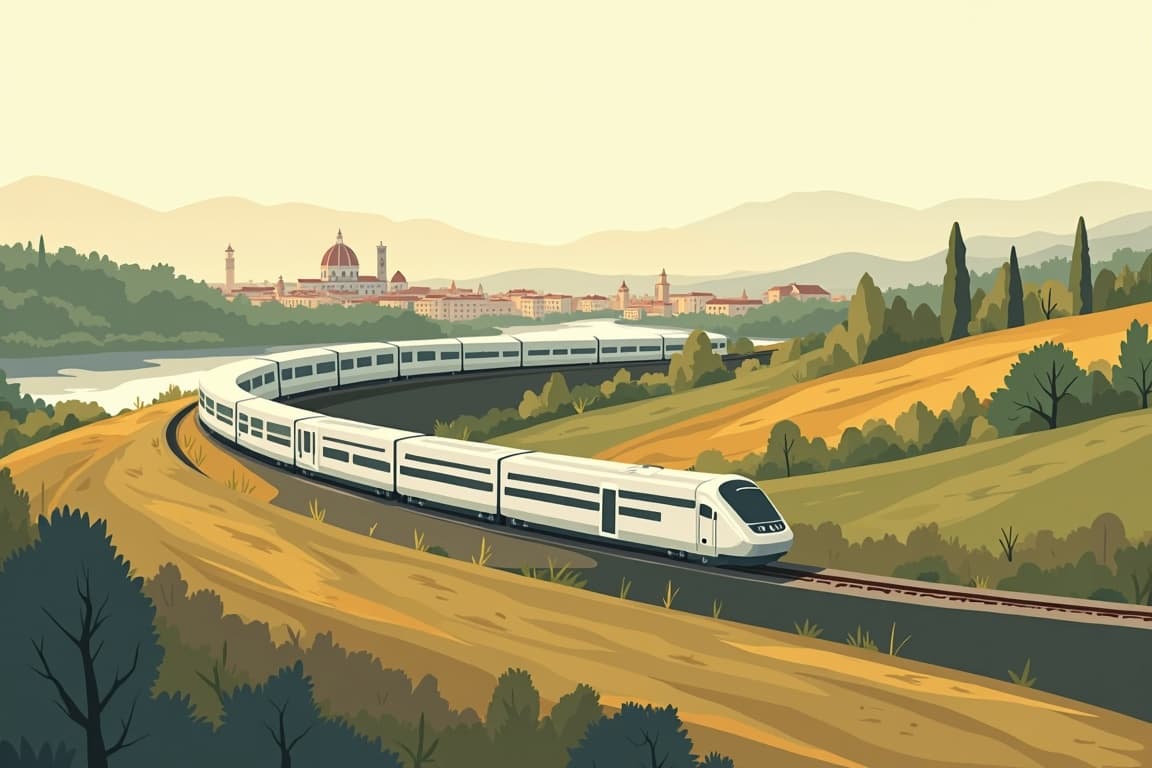 Illustration of Venice Simplon-Orient-Express and Classic Italian Cities