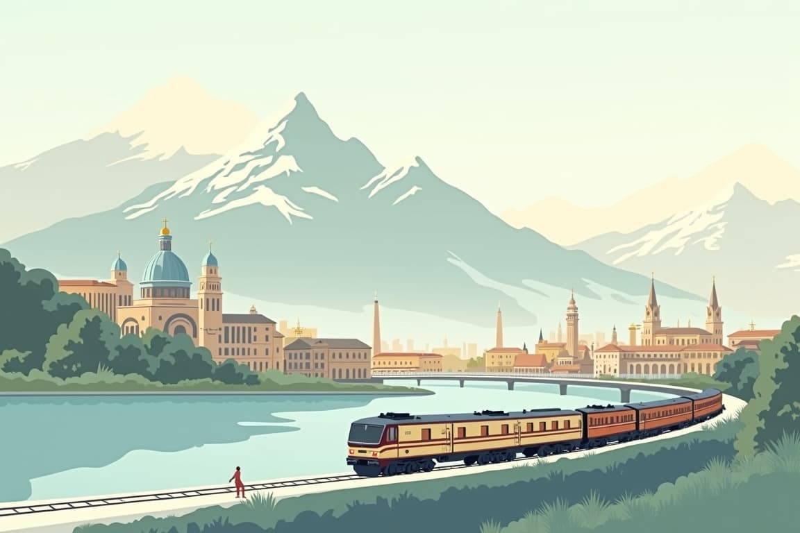 Illustration of Venice Simplon Orient Express and Paris