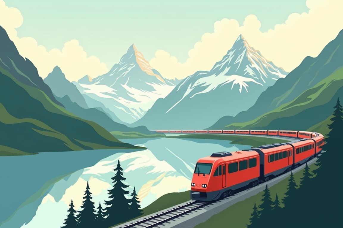 Illustration of Venice Simplon-Orient-Express, Glacier Express and Bernina Express