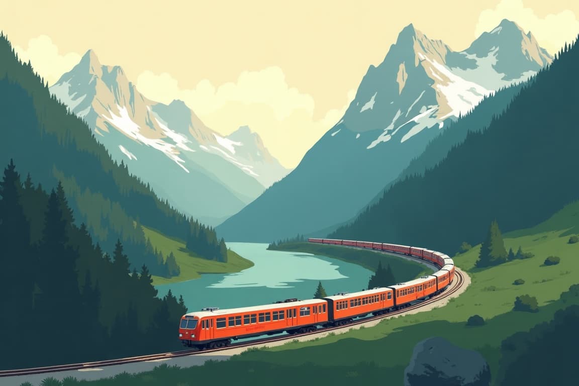 Illustration of Venice to Basel via the Bernina and Glacier Express Trains