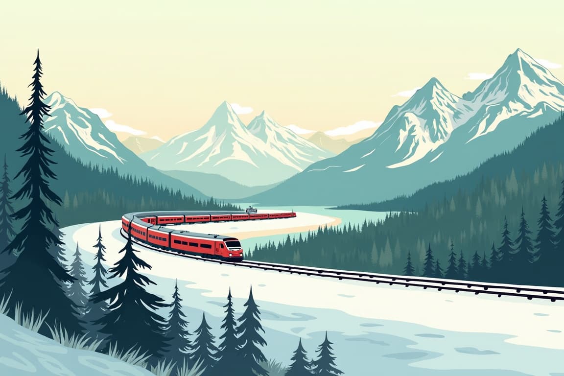 Illustration of Western Canada and the Canadian Rockies in Winter